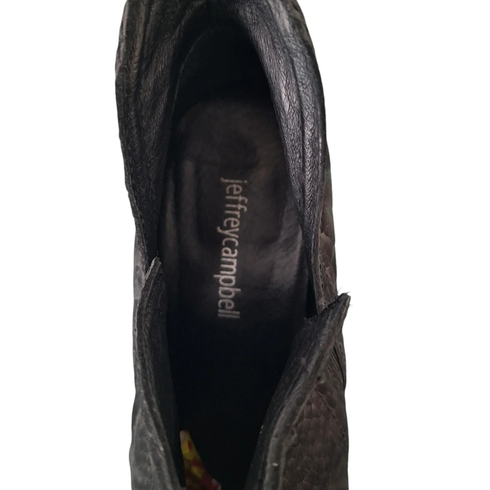 Jeffrey Campbell Rowlan Black Snakeskin Embossed Block Heel Ankle Boots sz8